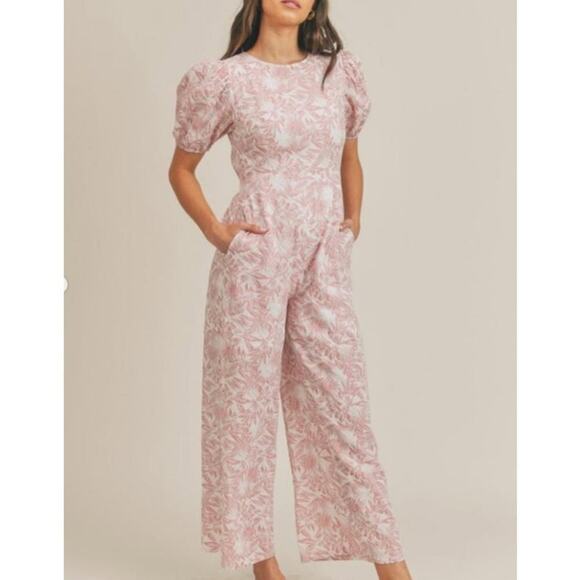 Vici Pink & White Tropical Floral Tie Back Jampsuit - Picture 3 of 11